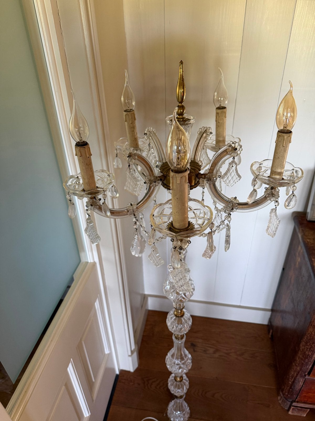 Antieke Kristallen Staande Lamp met 5 Lichtpunten, Ophalen