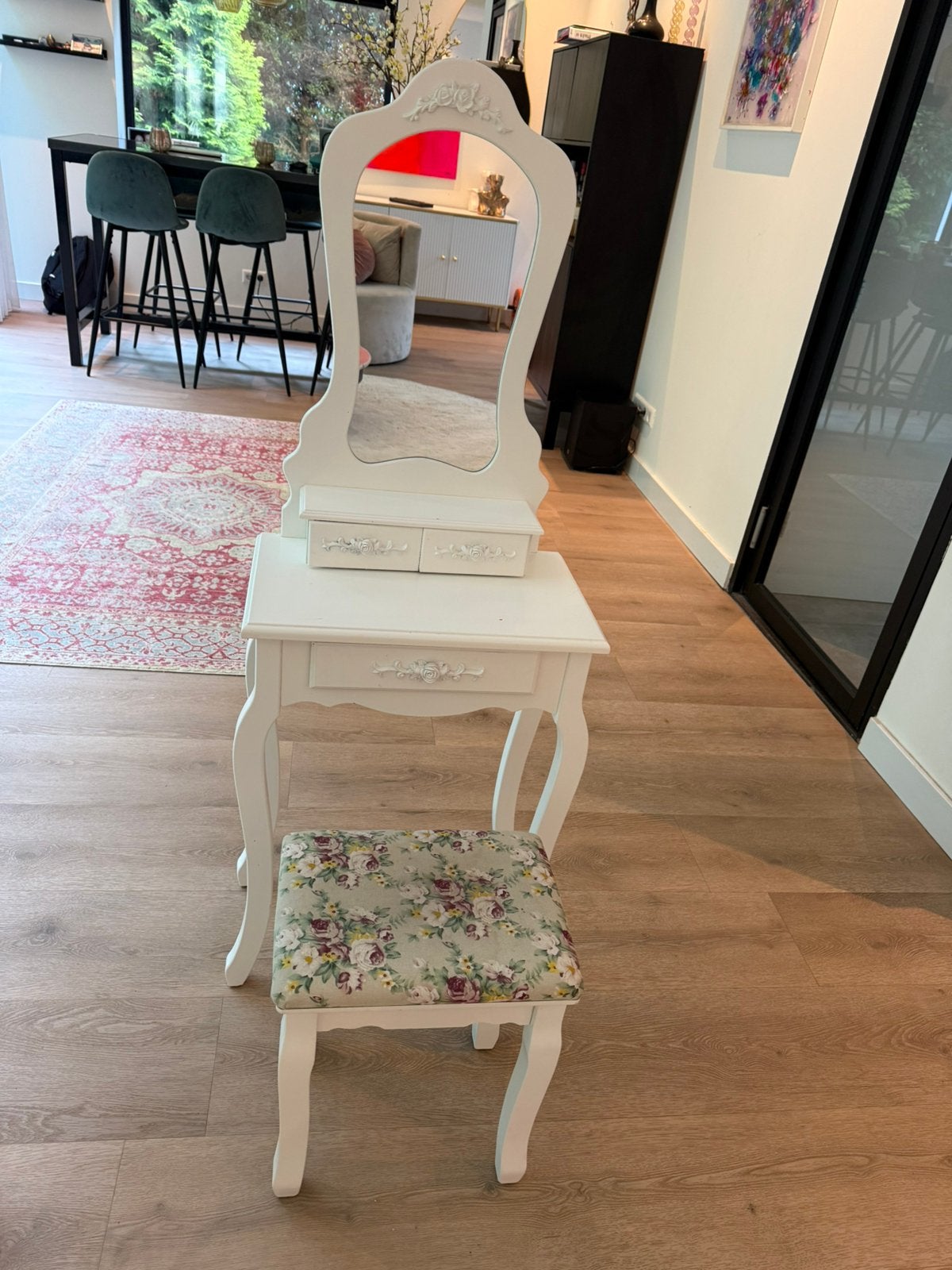Witte  kinder kaptafel met spiegel en krukje, Ophalen, Minder dan 50 cm, Gebruikt, 100 tot 150 cm
