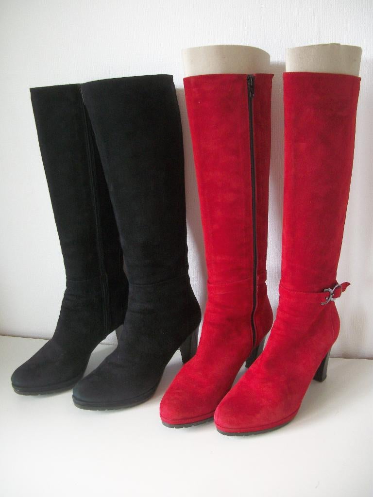 Leren Suede Laarzen met Hak 37,5 - Zwart - zgan - per paar, Hoge laarzen, Zwart, Ophalen of Verzenden, Zo goed als nieuw