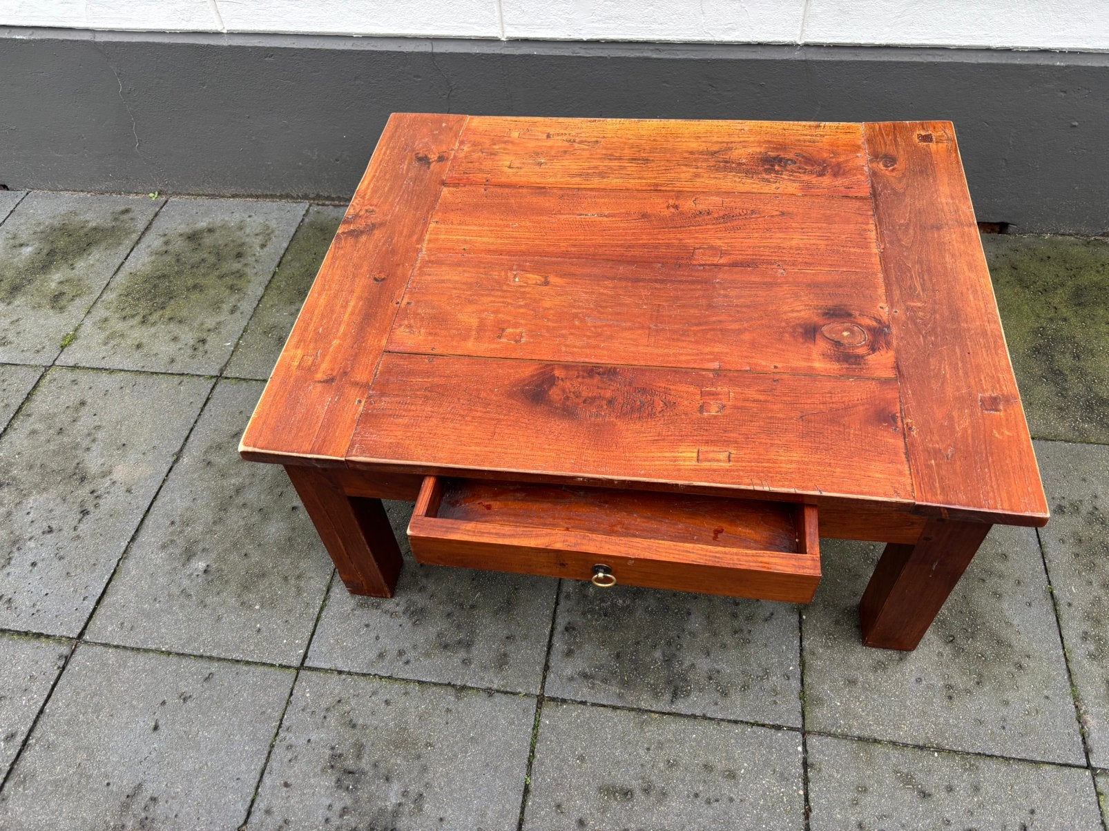 Mooi landelijk teak houten salontafel met la 80x100 cm, Ophalen, 50 tot 100 cm, Teakhout, 50 tot 100 cm