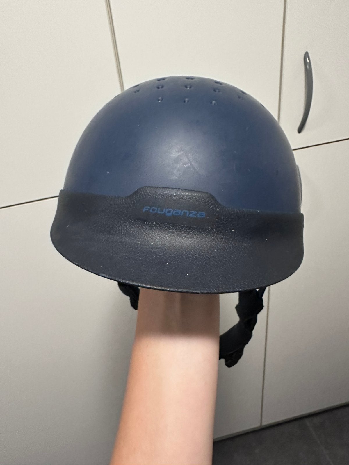 Blauwe paardrijd cap, Dieren en Toebehoren, Paardrijkleding, Ophalen of Verzenden, Gebruikt, Rijhelm/cap
