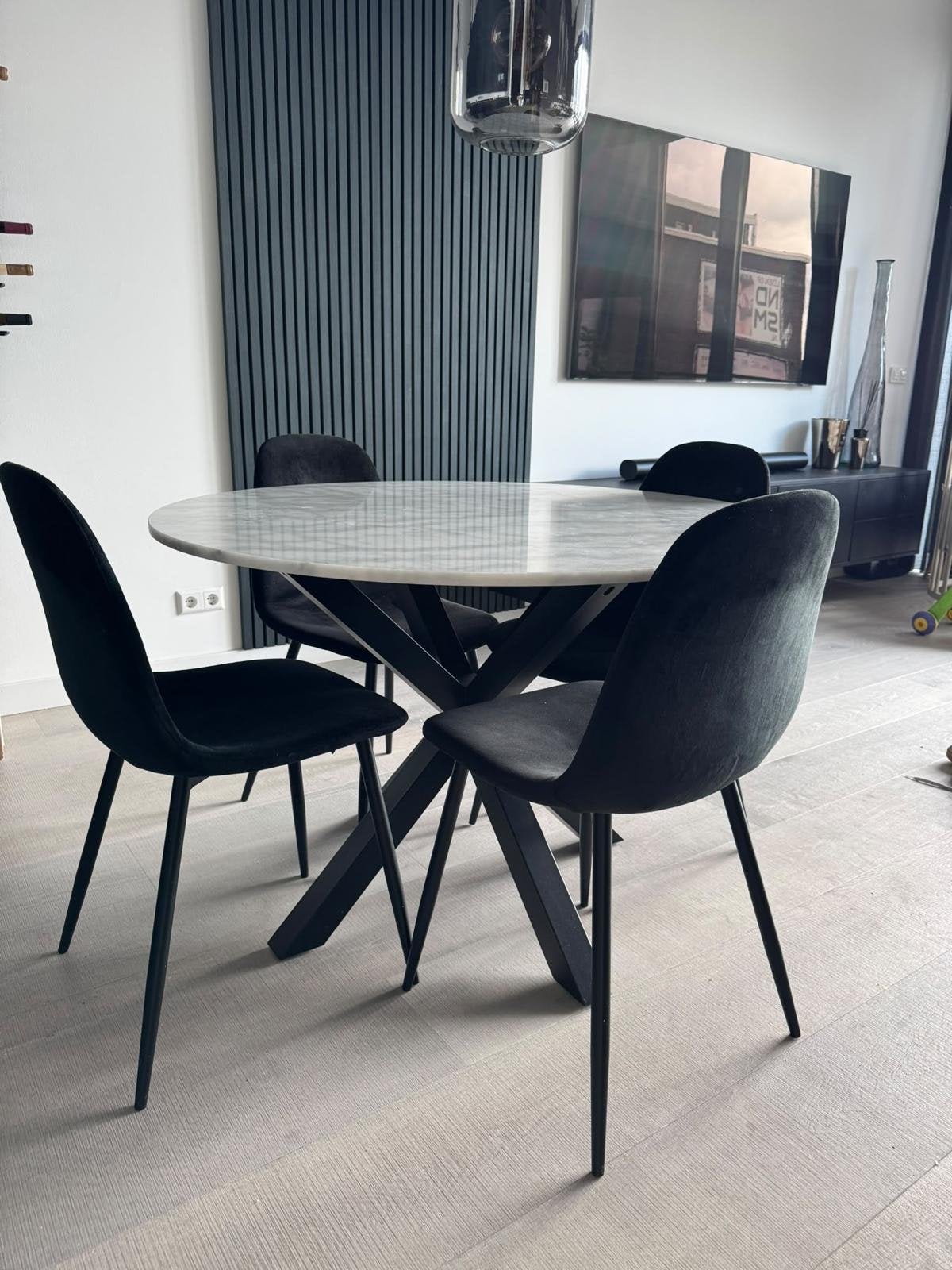 Ronde eettafel met marmer blad - Ø 110 cm, Ophalen, Gebruikt, 100 tot 150 cm, Rond