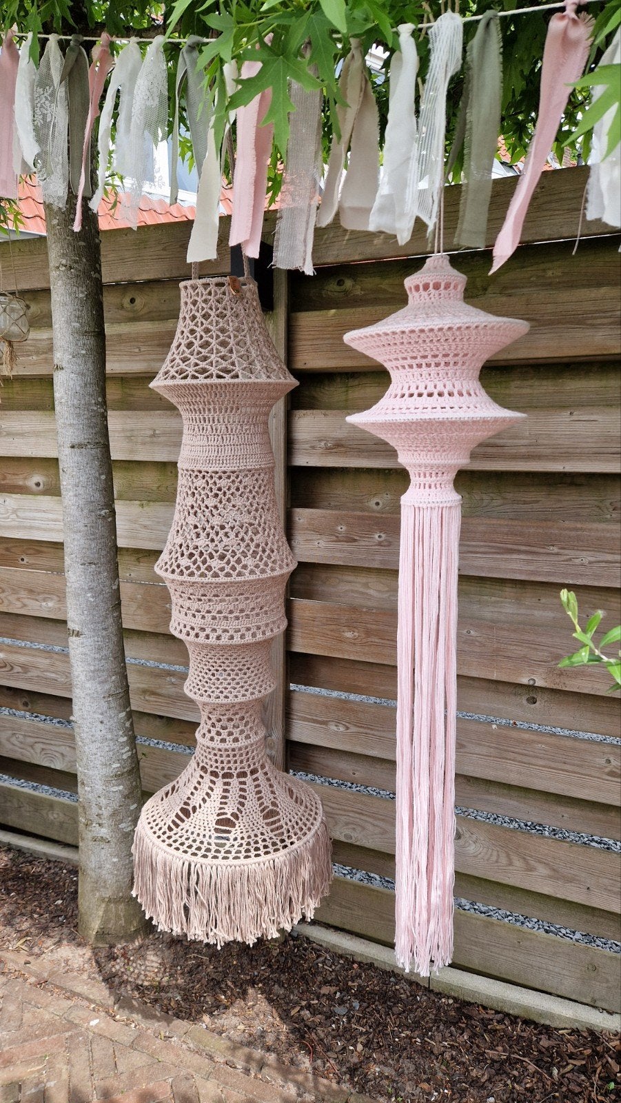 handgehaakte lampion, Boho, Nieuw, Roze, Ophalen of Verzenden