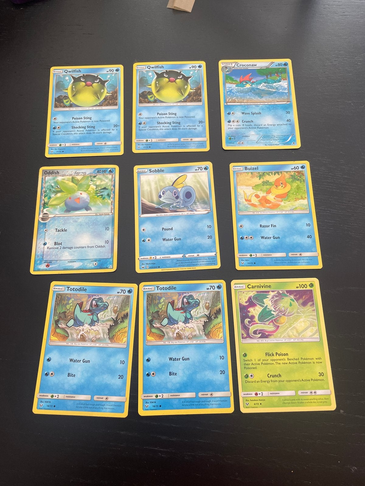 Pokémon Kaarten Set - 9 stuks (o.a. Qwilfish, Totodile), Ophalen of Verzenden, Gebruikt, Meerdere kaarten