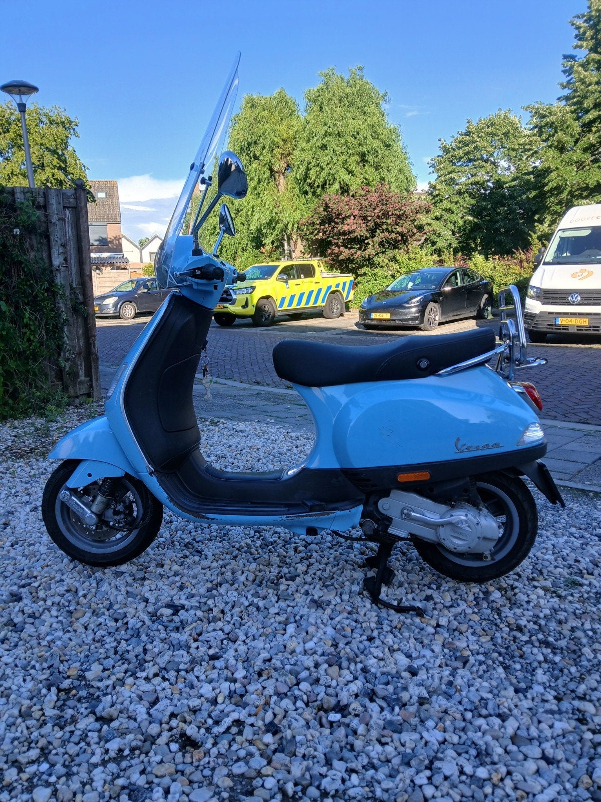 Vespa LX 50 - Lichtblauwe scooter met windscherm, Fietsen en Brommers, Scooters | Vespa, Ophalen, Gebruikt, Maximaal 45 km/u, Benzine