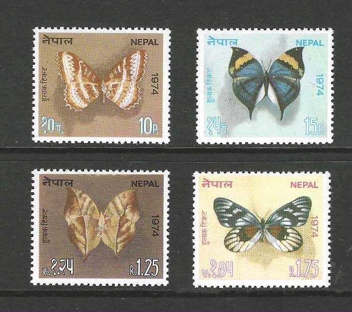 Nepal 304-307 insect vlinders en tabac zegel serie 1974 PF, Verzenden, Postfris, Dier of Natuur