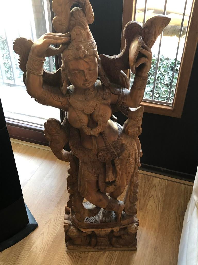 Handgesneden Sandelhout Thara Devi Beeld - Hindoeïstisch, Ophalen of Verzenden