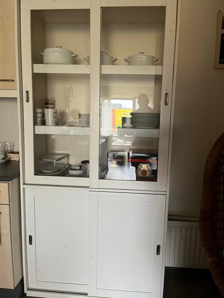 Buffetkast wit met glazen deuren - 98x45x202 cm, Ophalen, Gebruikt, 200 cm of meer, 50 tot 100 cm