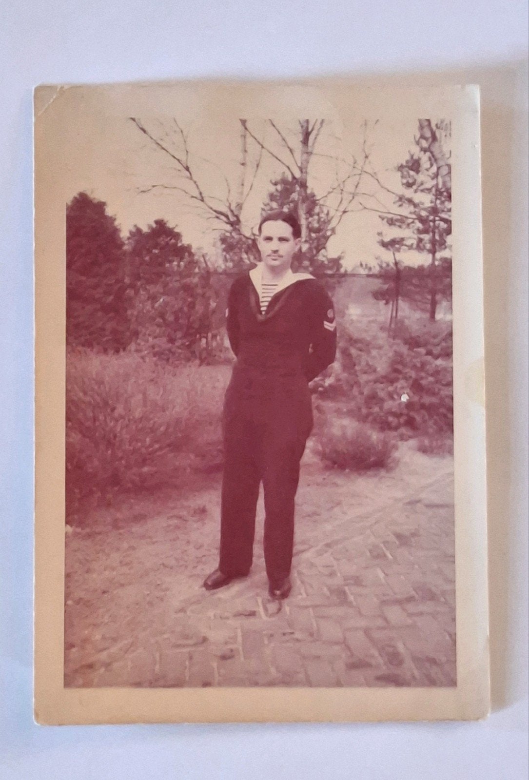 Fotokaart- portret- leger- marine- uniform, Ophalen of Verzenden, 1940 tot 1960, Overige onderwerpen, Foto