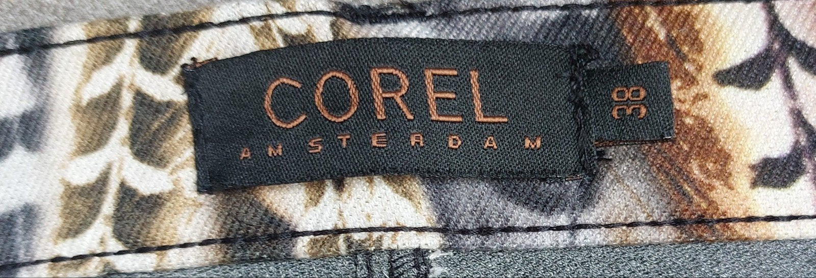 Corel Amsterdam broek met verenprint - Maat 38 (M), Kleding | Dames, Corel Amsterdam, Meerkleurig, Zo goed als nieuw, Lang
