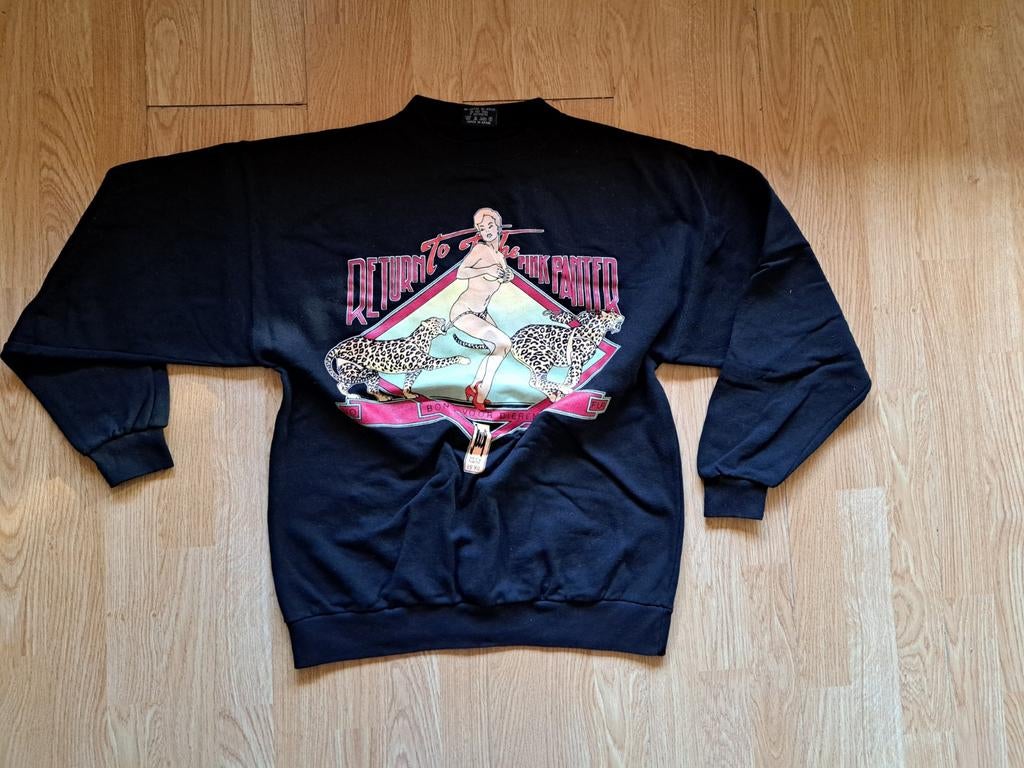 Vintage zwarte sweater return to the pink panter, roze pante, Maat 38/40 (M), Zwart, Ophalen of Verzenden, Onbekend