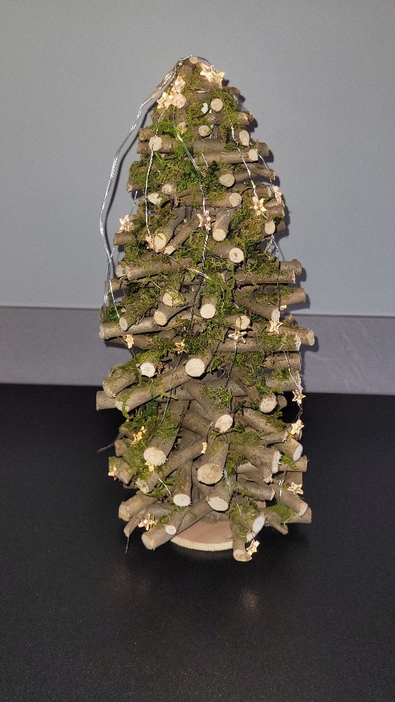 Houten kerstboom met mos, Diversen, Kerst, Ophalen of Verzenden, Gebruikt