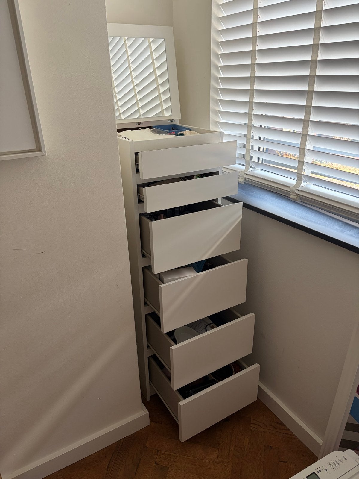 Ikea Malm ladekast met 6 lades en spiegel, wit, Ophalen, Minder dan 50 cm, 5 laden of meer, Zo goed als nieuw