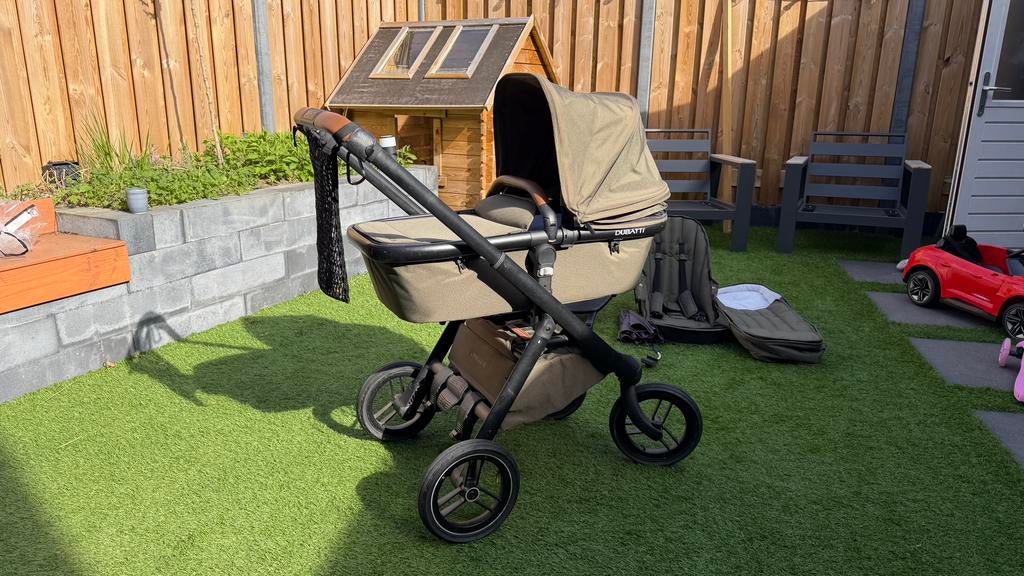 Complete Dubatti One kinderwagen 2 in 1 groen cognac, Kinderen en Baby's, Kinderwagens en Combinaties, Gebruikt, Verstelbare duwstang
