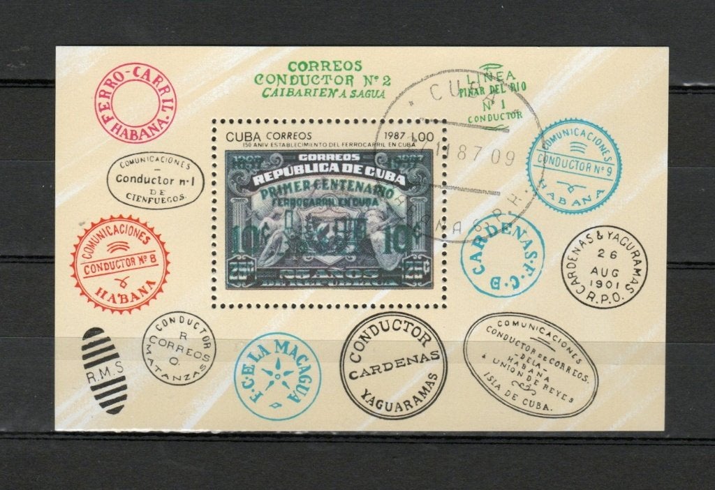 Treinblok Cuba 1987, Ophalen of Verzenden, Gestempeld, Treinen