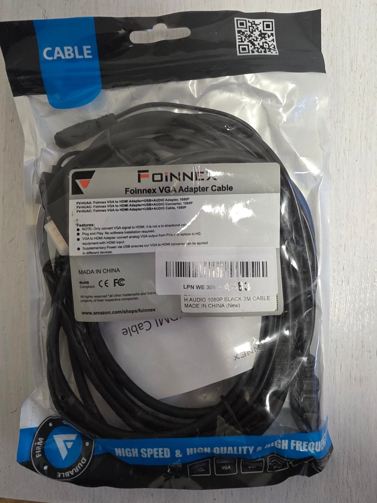 Foinnex VGA naar HDMI Adapter Kabel 3M - Nieuw, Audio, Tv en Foto, Ophalen of Verzenden, Nieuw, 2 tot 5 meter, HDMI-kabel
