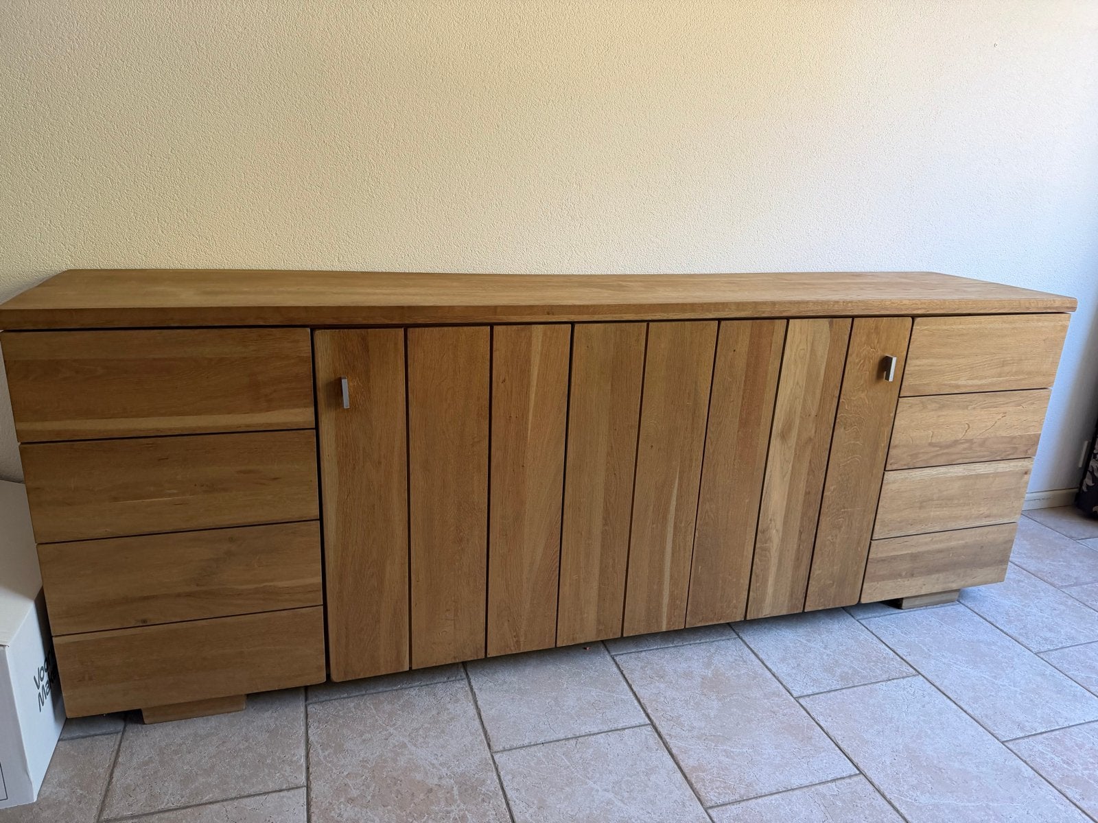 Eikenhouten dressoir met lades en deuren - 215x45x80 cm, Ophalen, Gebruikt, Eikenhout, 200 cm of meer