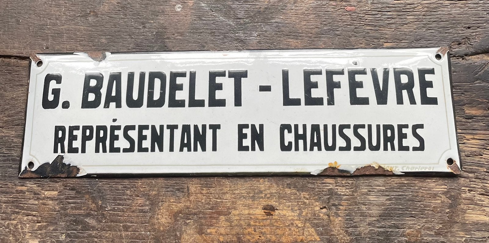 Emaille oud bol bord Frans talig 10 x 35 cm, Ophalen of Verzenden