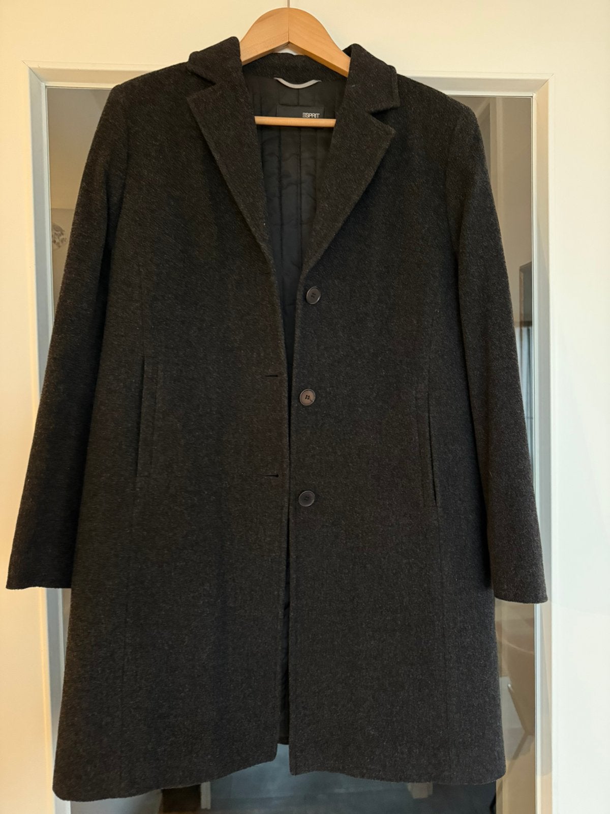 ESPRIT Mantel - Wol - Maat 36 - Antraciet - Lengte 91 cm, Ophalen of Verzenden, Zo goed als nieuw, Maat 36 (S), Grijs