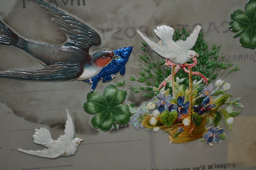 frk celluloid 1907 poesieplaatje zwaluw duif mand bloemen, Ophalen of Verzenden, Voor 1920, Gelopen, Sterren en Beroemdheden