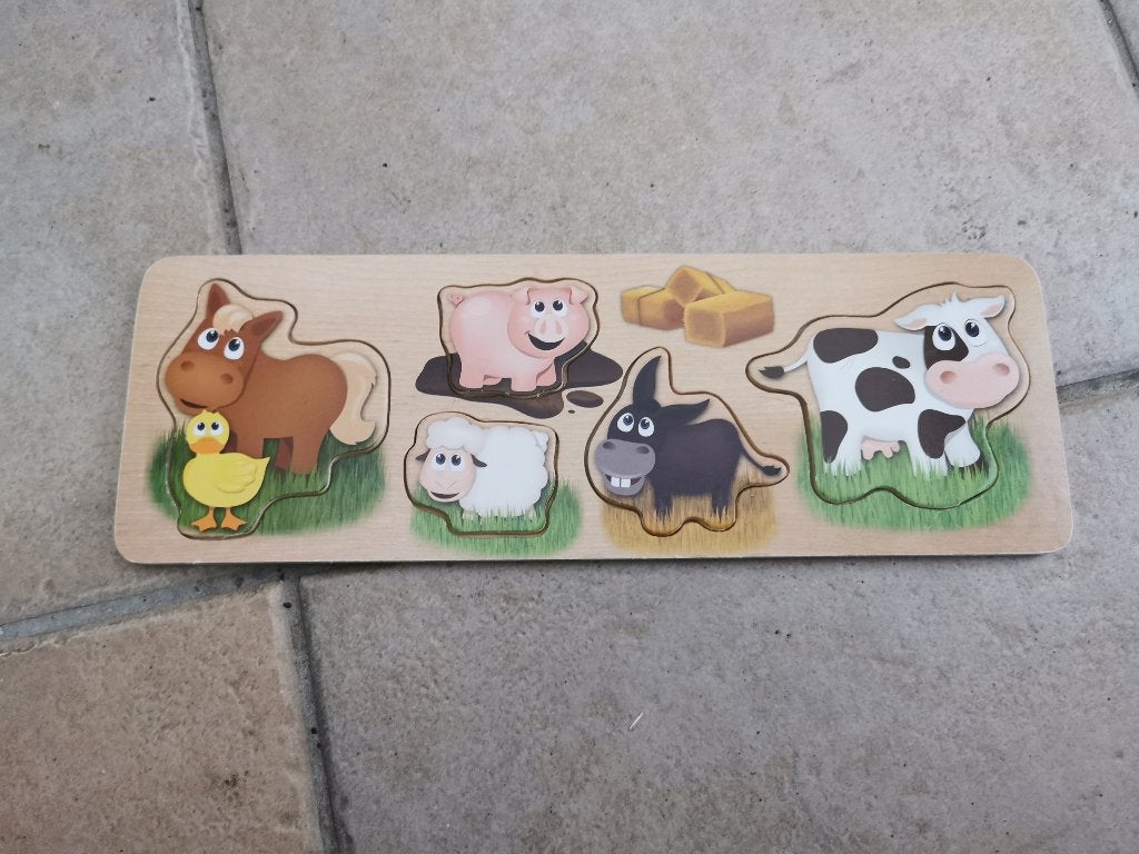 Houten puzzel boerderij dieren 5 stukjes, Kinderen en Baby's, Speelgoed | Houten speelgoed, Ophalen of Verzenden, Nieuw