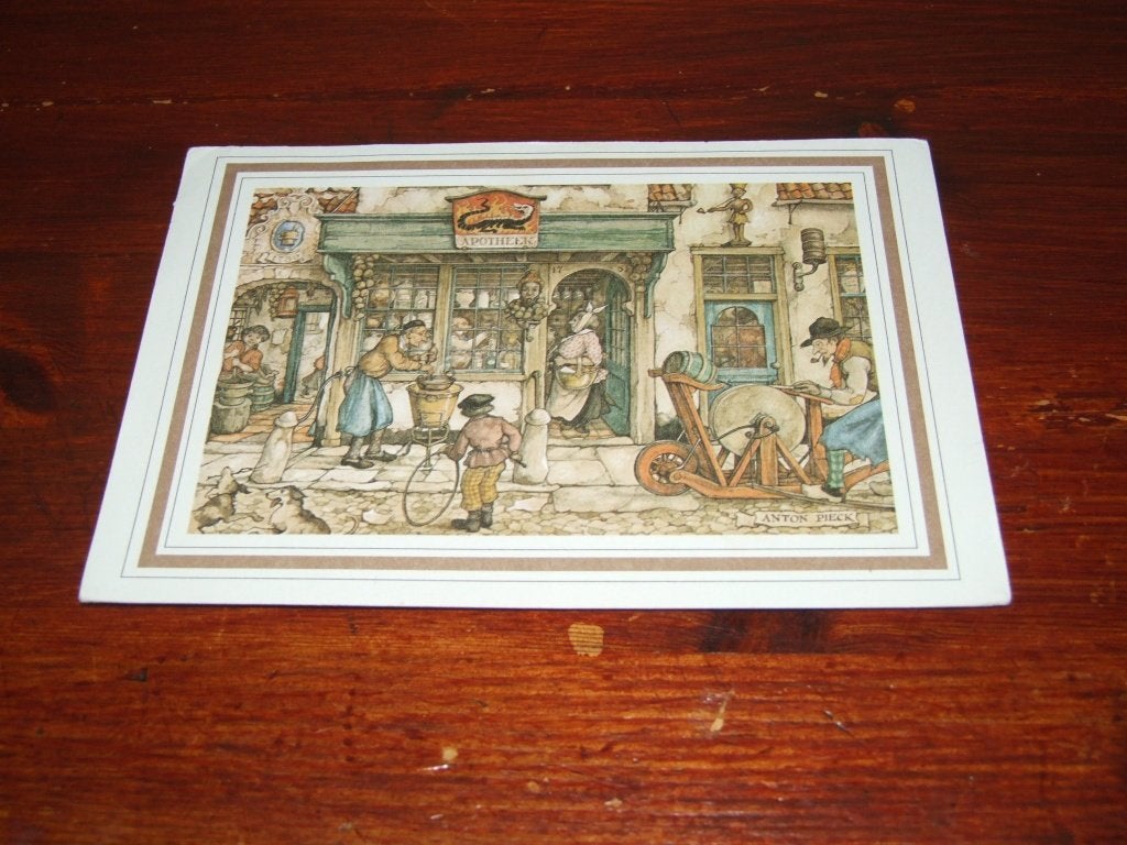 89- Anton Pieck kaart - Apotheek - ca. 11,5 x 16,5 cm, 1960 tot 1980, Gebruikt, Verzenden, Gebouw