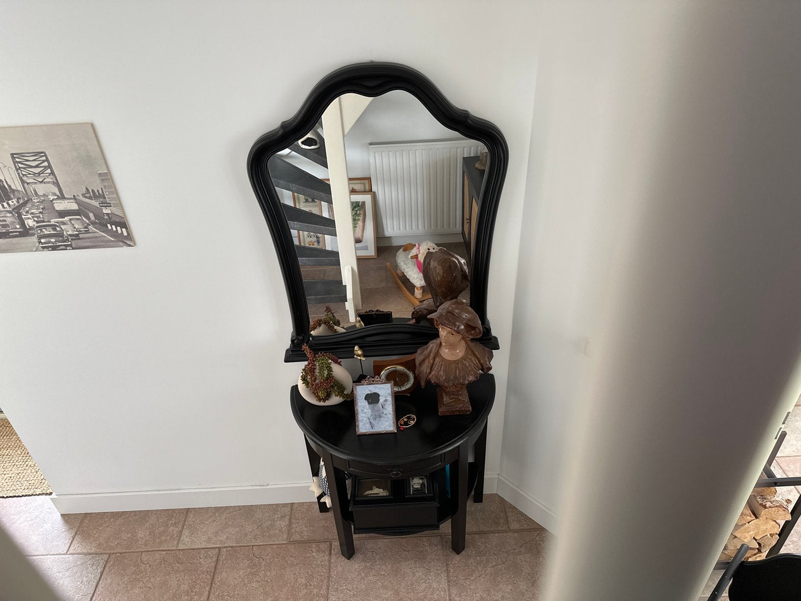 Klassieke brocante spiegel en sidetable set, Ophalen