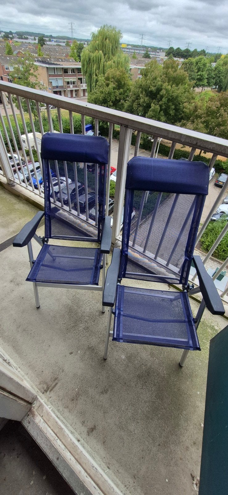 2 lichtgewicht aluminium standenstoelen met blauw doek, Ophalen, Gebruikt, Aluminium