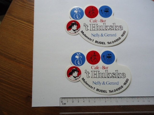 sticker oud Budel HUKSKE bar cafe horeca Nelly gerard, Verzenden, Zo goed als nieuw, Bedrijf of Vereniging