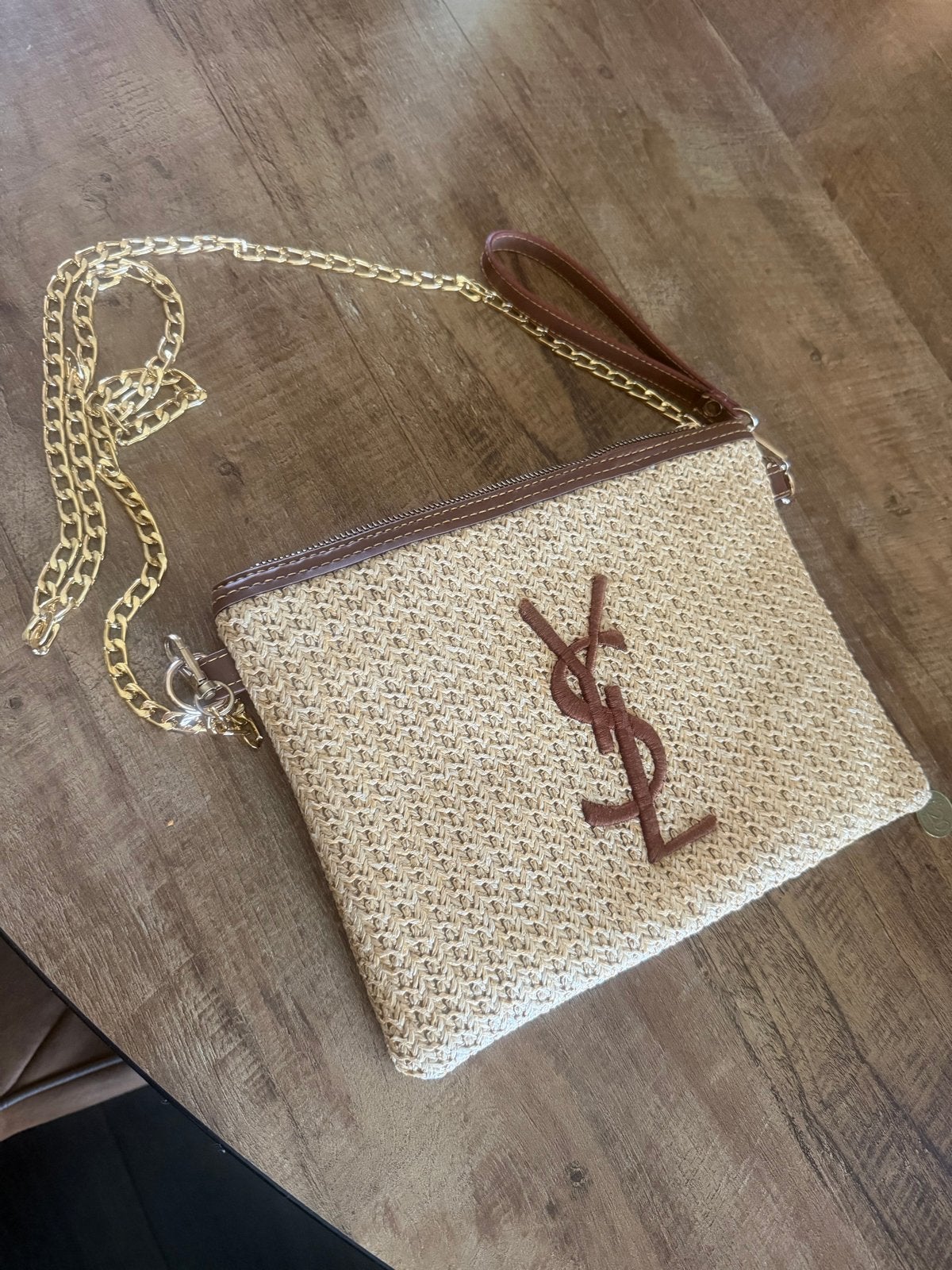 Stijlvolle YSL-look clutch/schoudertasje, Ophalen of Verzenden, Zo goed als nieuw, Beige, Schoudertasje