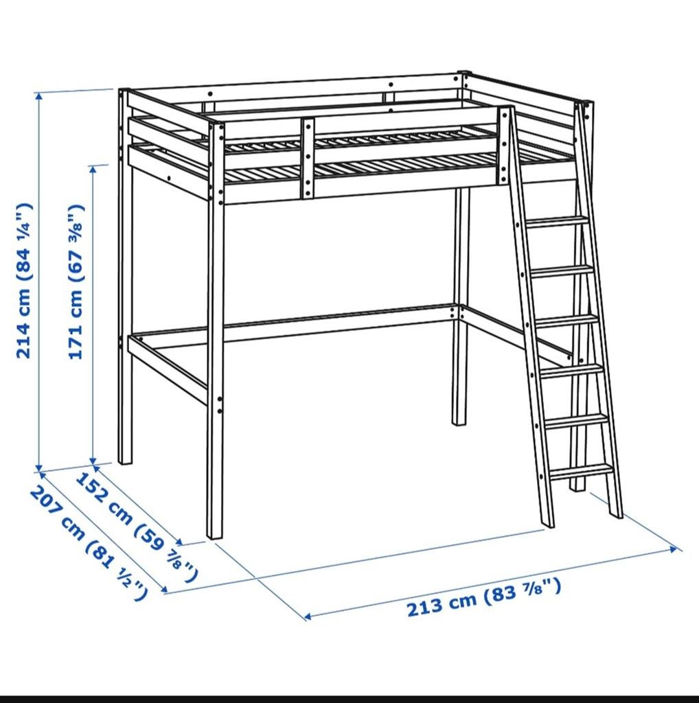 IKEA Stora hoogslaper - Zwart, 140x200 cm, Ophalen, Gebruikt, Hoogslaper, Tweepersoons