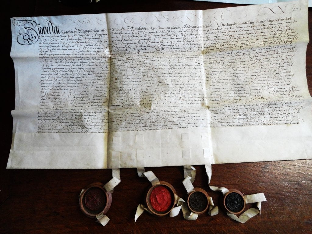 Antiek perkament Duits document werfbrief m fraaie lakzegels, Ophalen of Verzenden