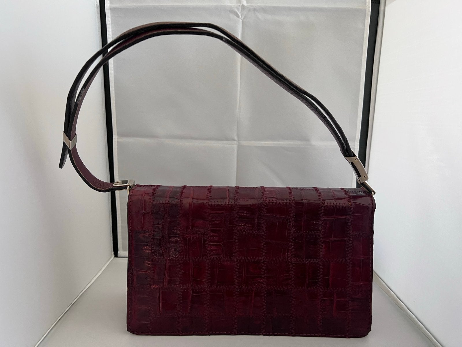 Vintage Pourchet Schoudertas - exotisch leer  - Bordeaux, Ophalen of Verzenden, Gebruikt, Rood, Schoudertasje