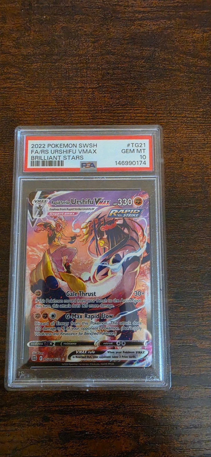 Pokémon TCG: Rapid Strike Urshifu VMAX TG21 PSA 10, Hobby en Vrije tijd, Ophalen of Verzenden, Zo goed als nieuw, Losse kaart