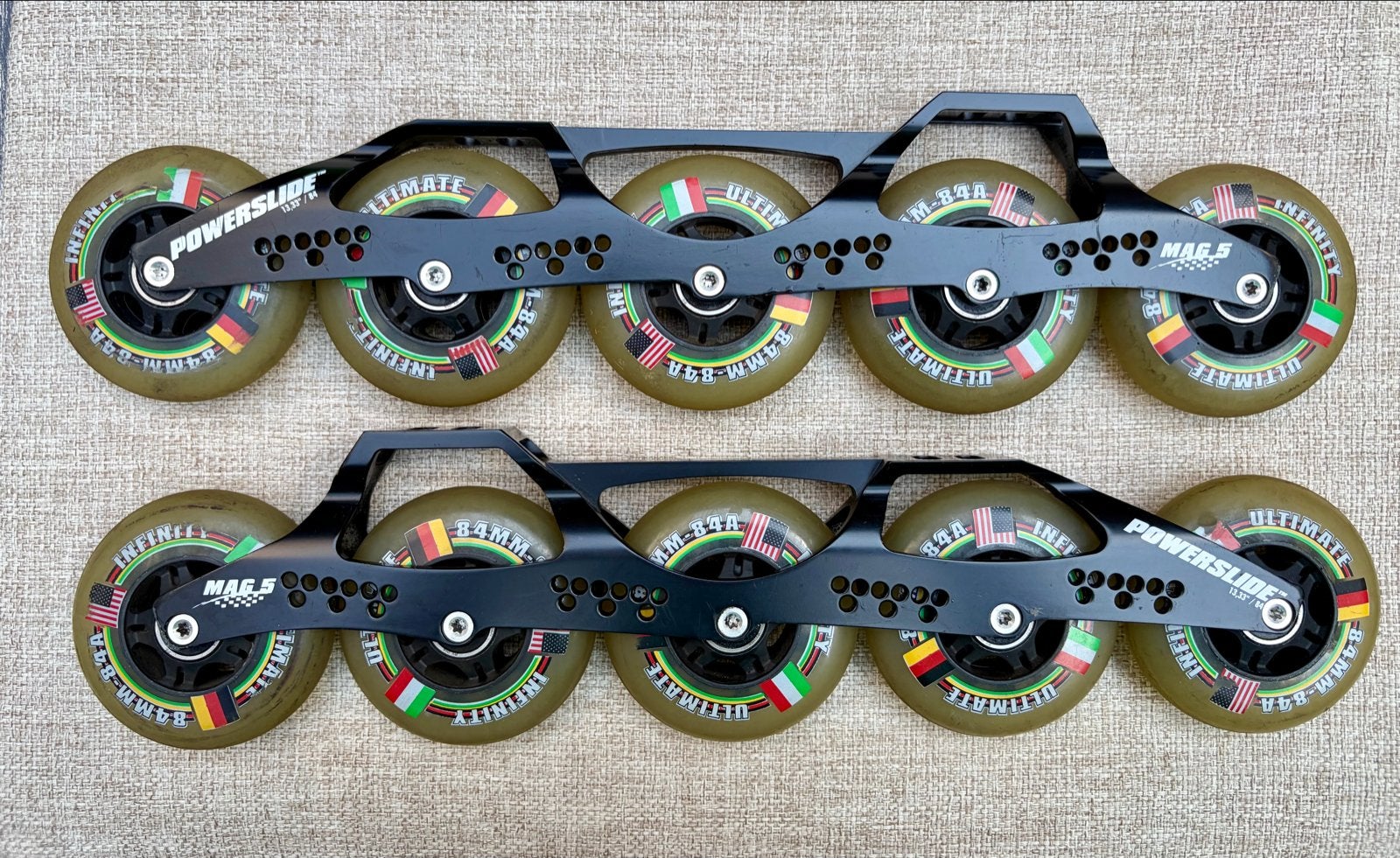 Powerslide skeelerframes 13,33” 84 mm wielen, Sport en Fitness, Skeelers, Ophalen of Verzenden, Gebruikt, Wielen of Lagers, Powerslide