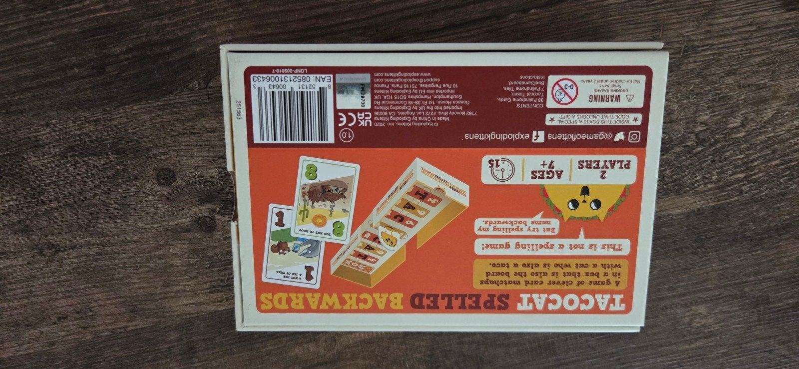 Tacocat Spelled Backwards kaartspel, Een of twee spelers, Ophalen, Zo goed als nieuw, Exploding Kittens