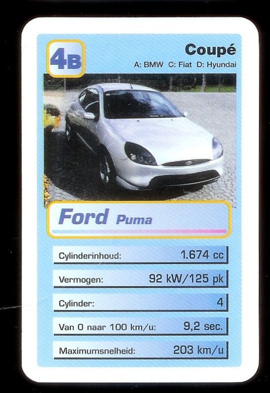 A6 verzamelkaartje ford puma, Verzamelen, Ophalen of Verzenden, Zo goed als nieuw, Auto's