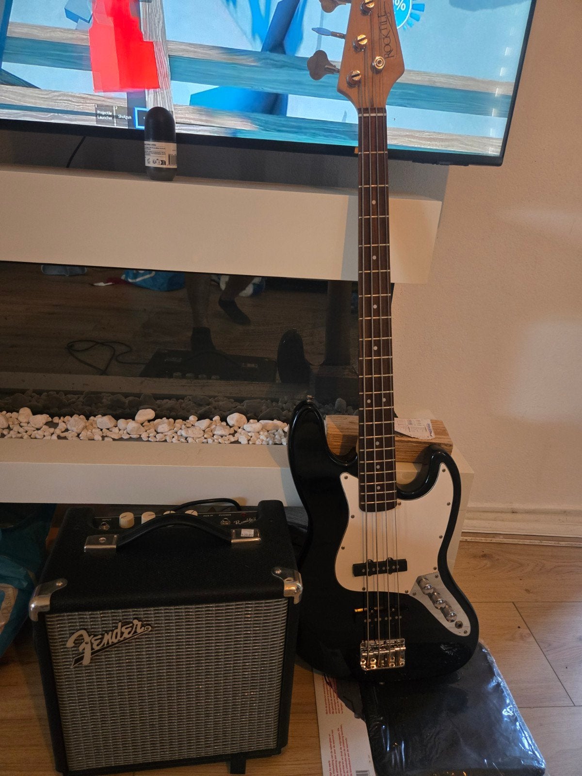 Basgitaar met Fender versterker - Vaste prijs, Ophalen, Gebruikt, Elektrisch, 6-snarig
