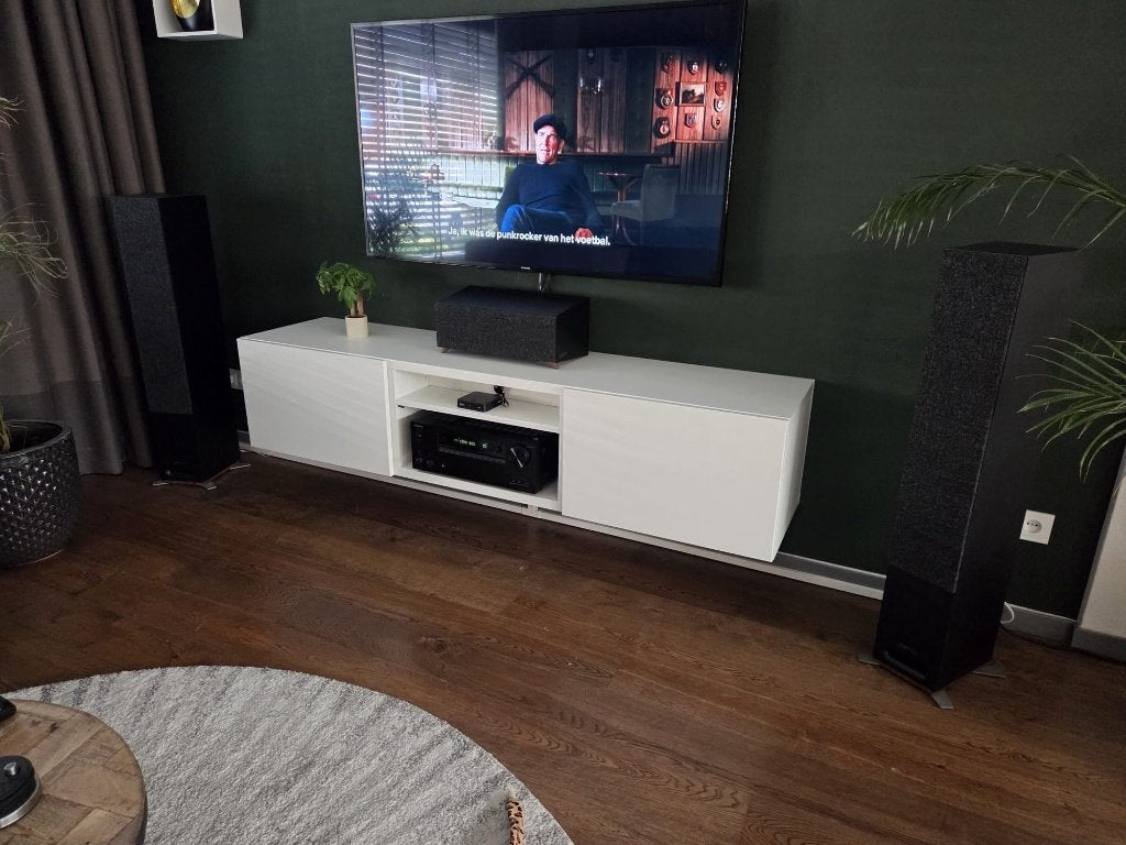 Hoogglans Wit TV Meubel met Deurtjes - 180cm Breed, zwevend, Ophalen, Zo goed als nieuw, Minder dan 100 cm, 25 tot 50 cm
