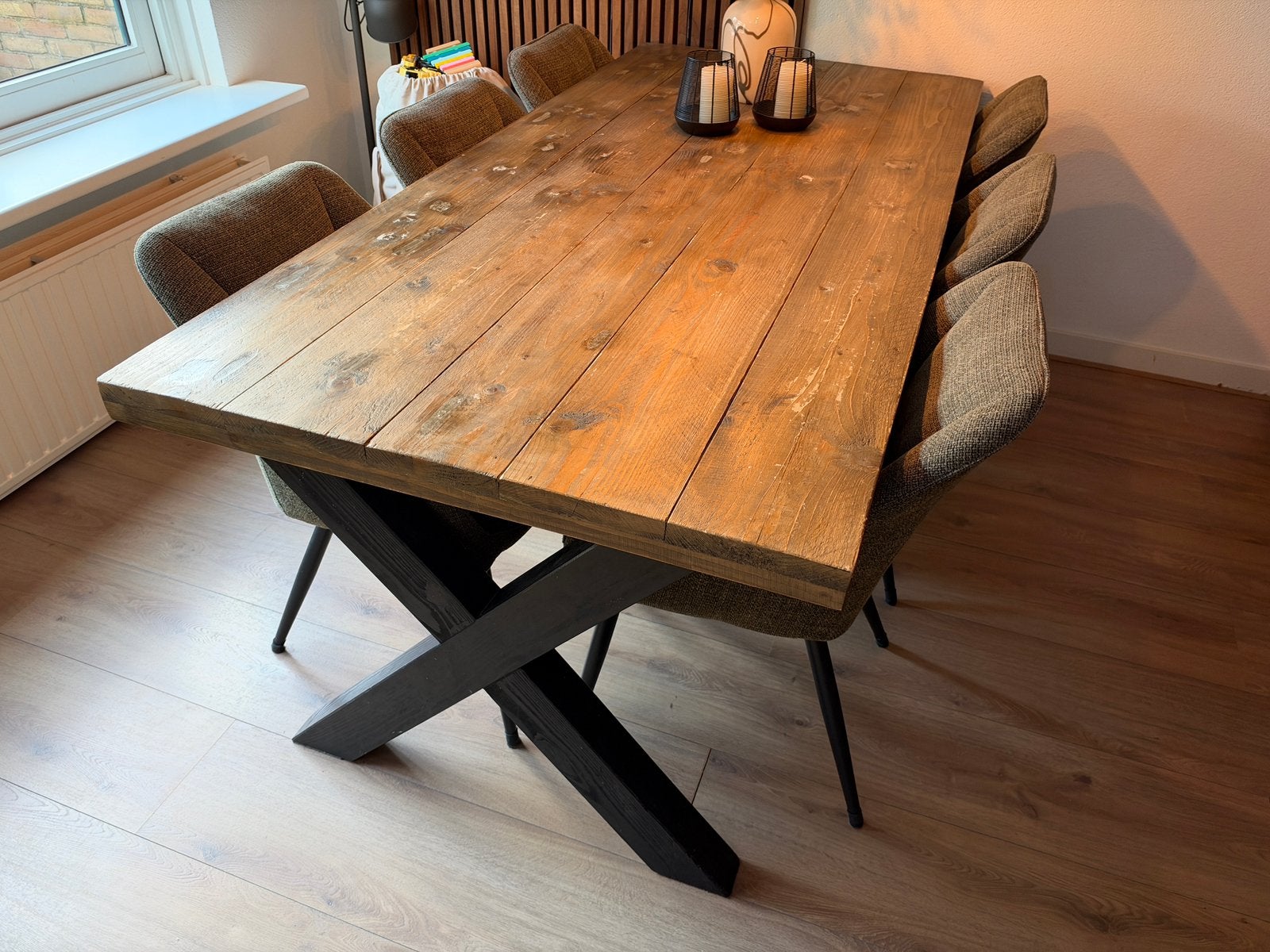 Zeer mooie eettafel steigerhout, Ophalen, 100 tot 150 cm, 200 cm of meer, Zo goed als nieuw
