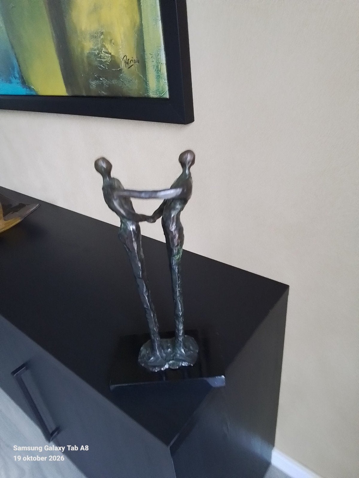 Bronzen sculptuur "De Handdruk" van Corry Ammerlaan, Groep mensen, Ophalen of Verzenden, Brons, Beeld