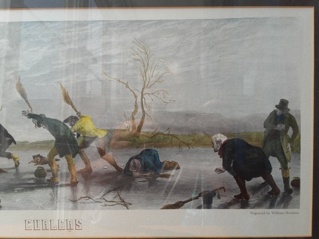 Zeldzame grote antieke Engelse ets van de sport curling., Antiek en Kunst, Ophalen, Dagelijks leven, 1800 - 1899, Met tekst