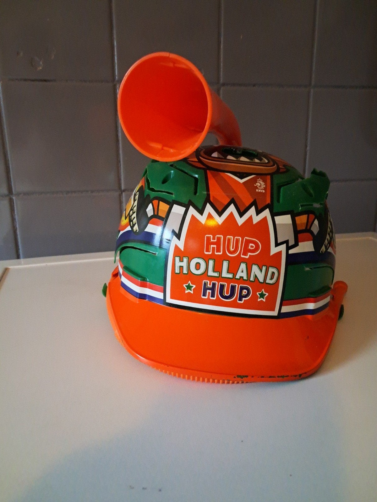 Heineken Hup Holland Hup Oranje Leeuw Helm met Toeter, Ophalen of Verzenden, Vaantje of Sjaal