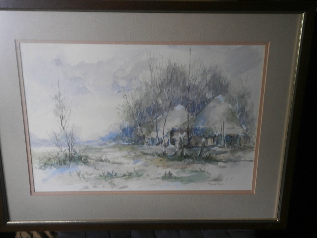 Theo v/d poel, Mooi schild. Brabantse Boerderij i/d Sneeuw, Ophalen, Impressionistisch, Landschap