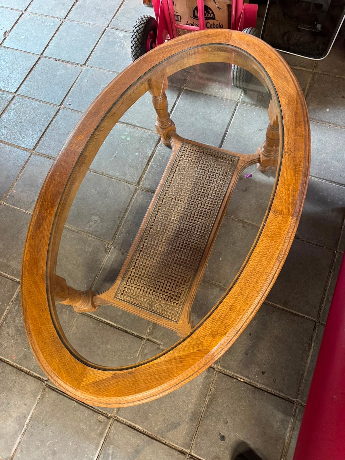 Antieke ovale salontafel met glasplaat, Antiek en Kunst, Ophalen
