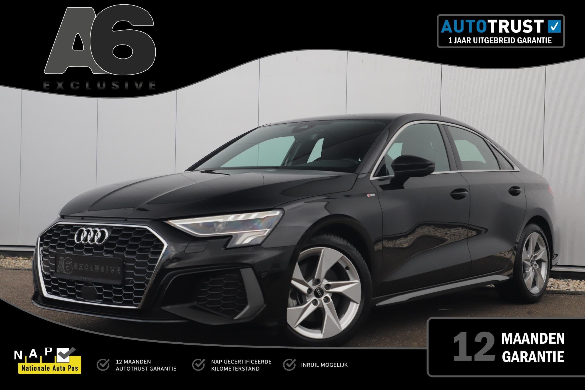 Audi A3 Limousine 30 TFSI S Line Sport edition Automaat Virt, Auto's, Audi, Gebruikt, Met garantie (alle), Leder en Stof, Zwart