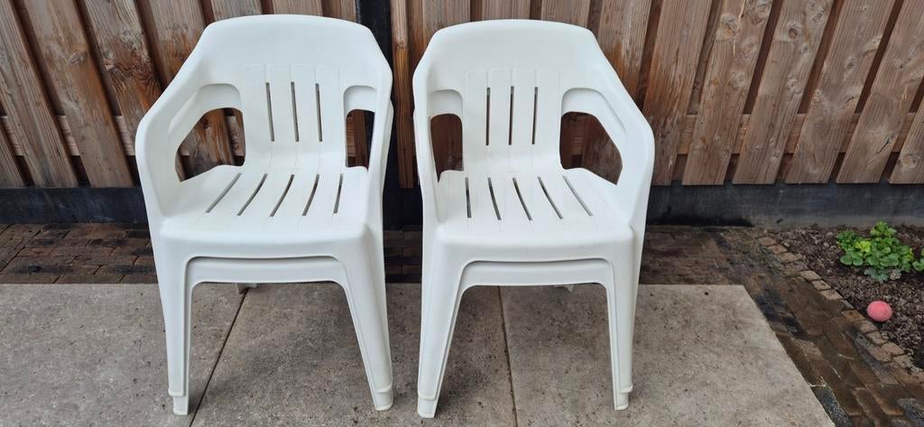 4x Jardin kunststof tuinstoelen wit, Ophalen, Gebruikt, Kunststof
