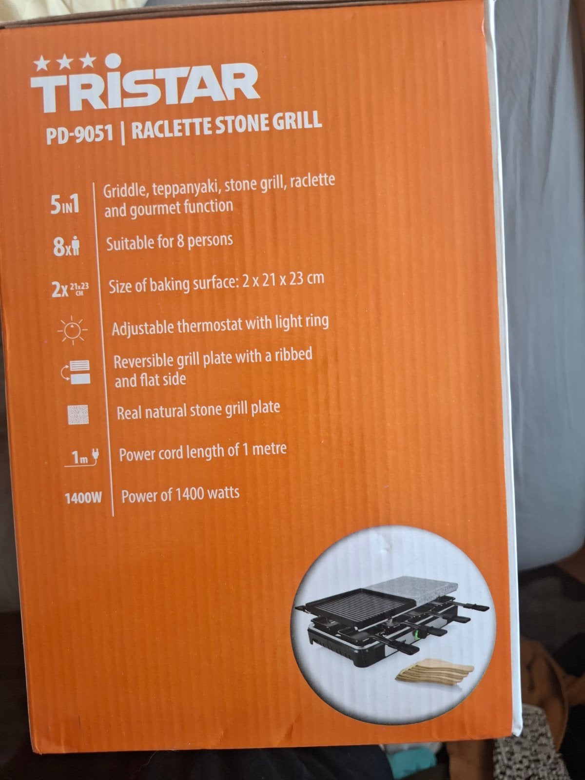 Tristar PD-9051 Raclette Steen Grill 5-in-1 voor 8 personen, Ophalen of Verzenden, Nieuw, 8 personen of meer