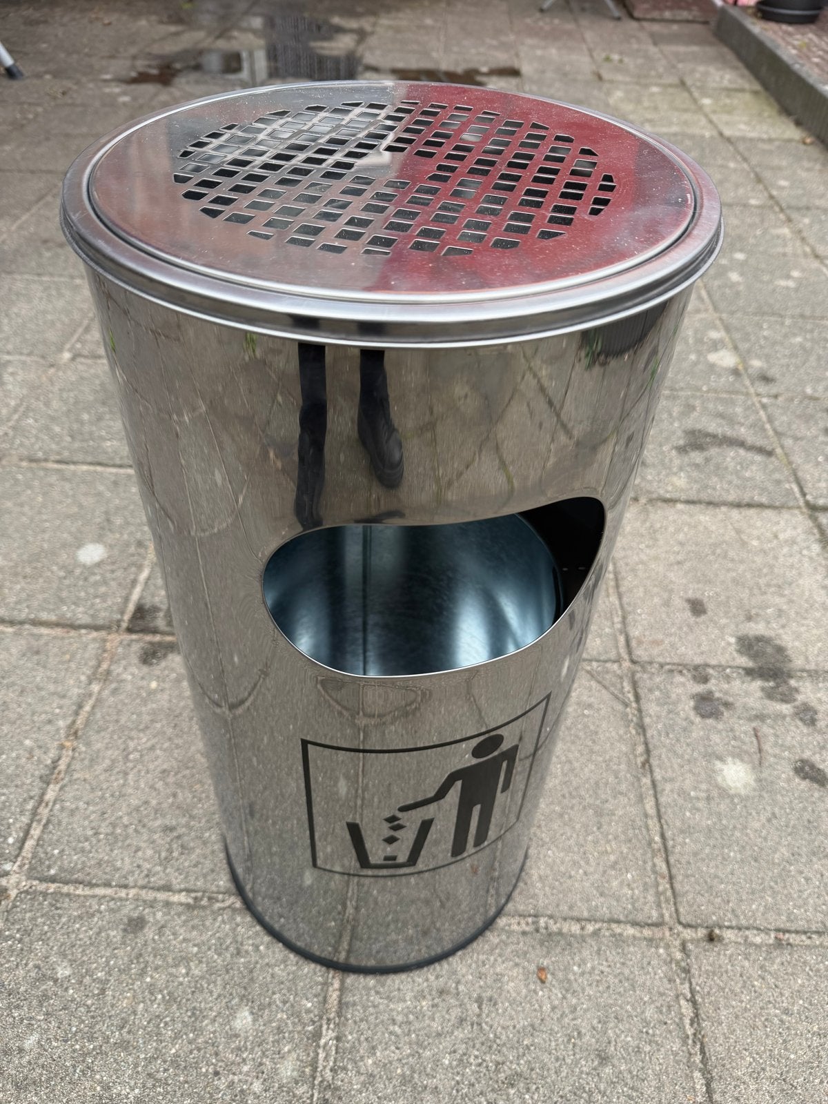 RVS Afvalbak met Asbak - Zo goed als nieuw, Ophalen, Zo goed als nieuw, Rvs, 75 – 100