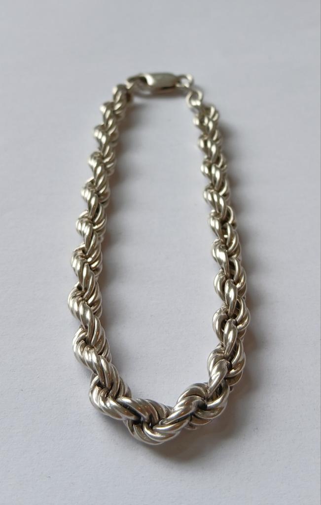 Zilveren armband met gevlochten rope chain schakel, Ophalen of Verzenden, Zo goed als nieuw, Zilver, Zilver